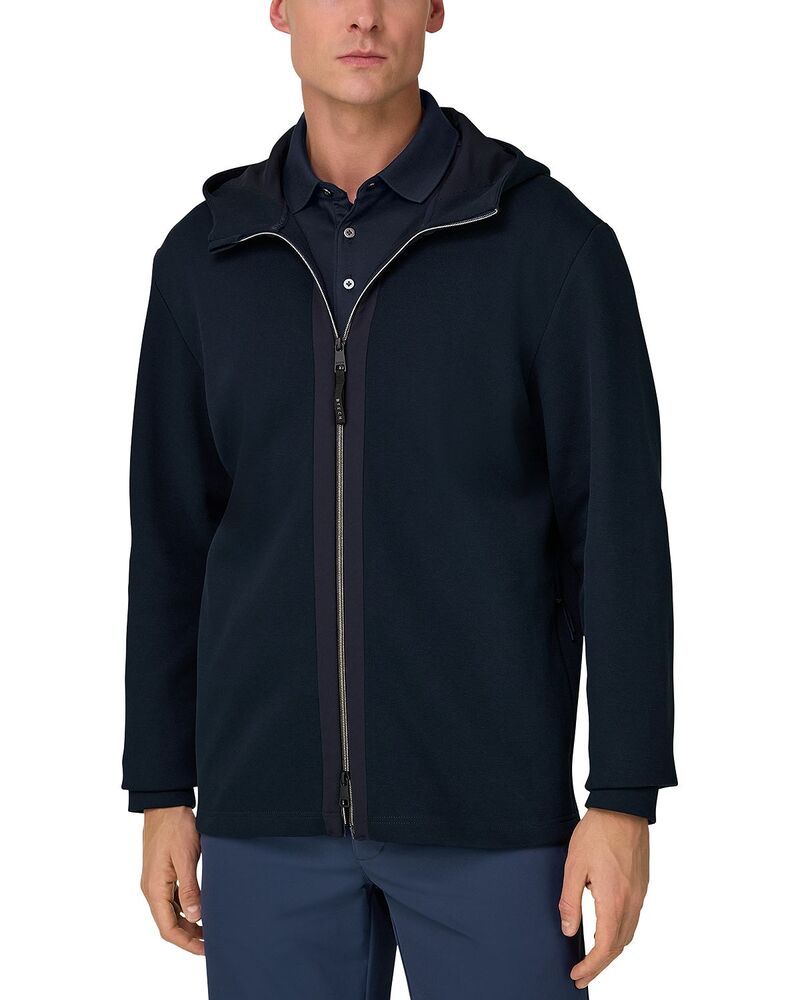 ボッジミラノ メンズ アウター パーカー・スウェット シャツ スキューバ Boggi Milano Scuba Pique Full Zip Hooded Sweatshirt Navy Blue ネ
