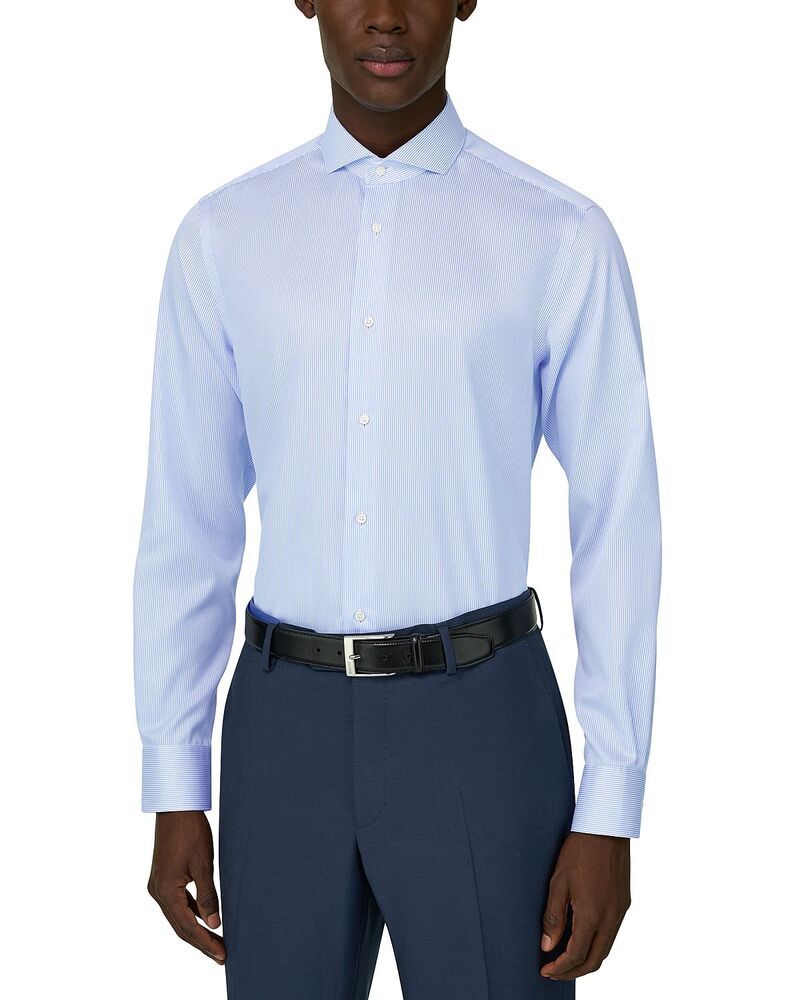 ボッジミラノ メンズ トップス シャツ スリムフィット Boggi Milano Slim Fit Stripe Napleshirt Light Blue ブルー