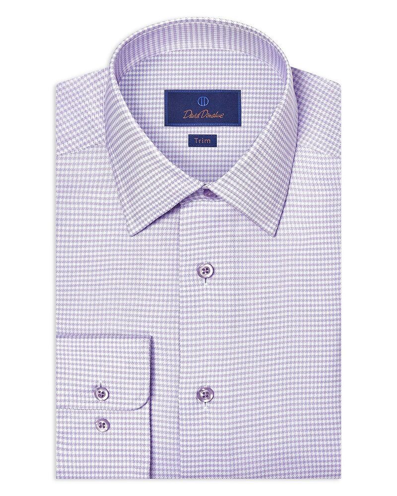 デイビッドドナヒュー メンズ トップス シャツ Davidonahue Trim Fit Stretch Twill Micro Check Dresshirt Lilac White ホワイト