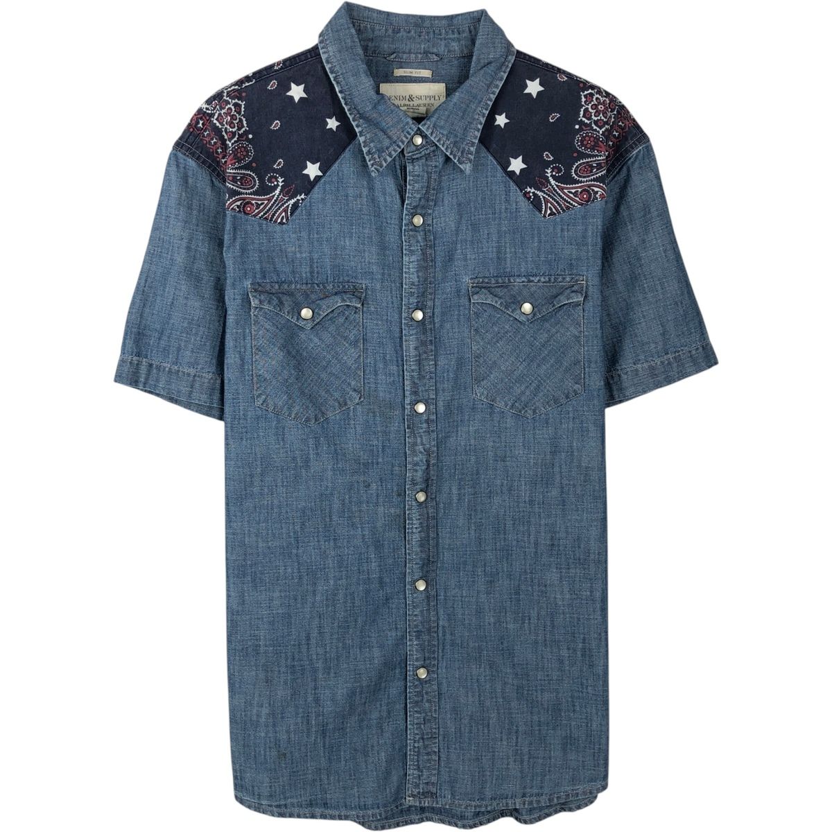 古着 ラルフローレン Ralph Lauren DENIM&SUPPLY デニム&サプライ ペイズリー柄 半袖 デニム ウエスタンシャツ メンズL相当/eaa643786