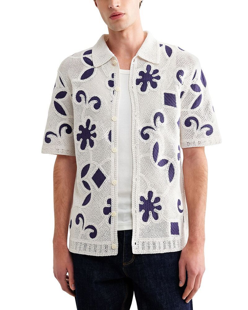 ワックスロンドン メンズ トップス ポロシャツ Wax London Porto Doodle Crochet Polo Shirt EcruDark Blue エクリュ
