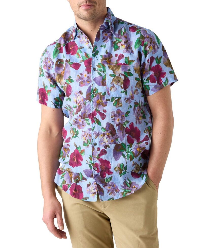 ロバート タルボット メンズ トップス シャツ フラワー柄 プリント リネン フラワー Robertalbott Morgan Printed Floralinen Short Sleeve Shir