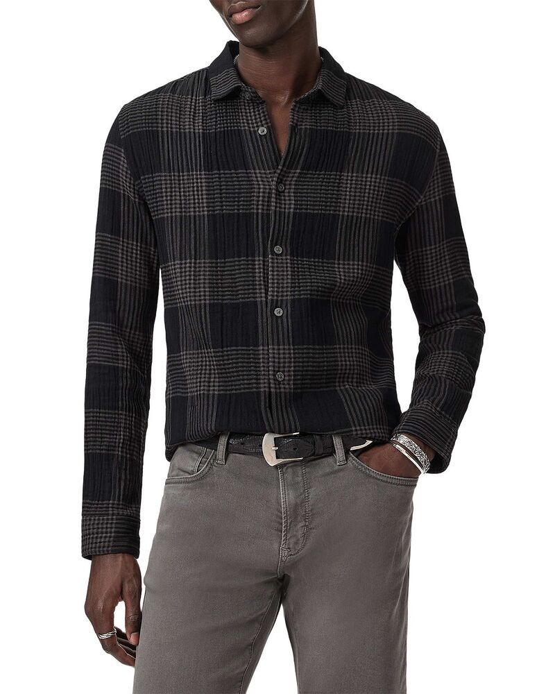 ジョンバルベイトス メンズ トップス シャツ レギュラーフィット John Varvatos Luca Long Sleeve Button Placket Regular Fit Shirt Bla