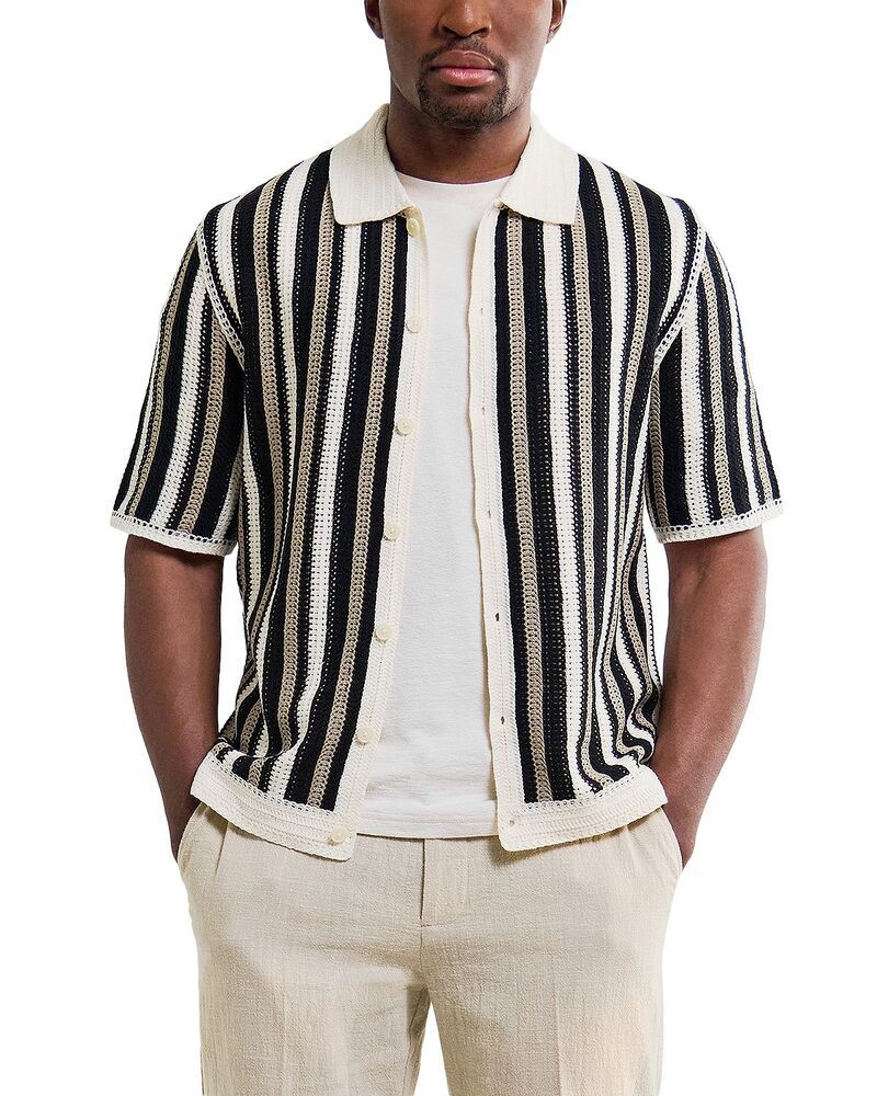 ワックスロンドン メンズ トップス ポロシャツ Wax London Porto Stripe Crochet Polo Shirt EcruBlack エクリュ