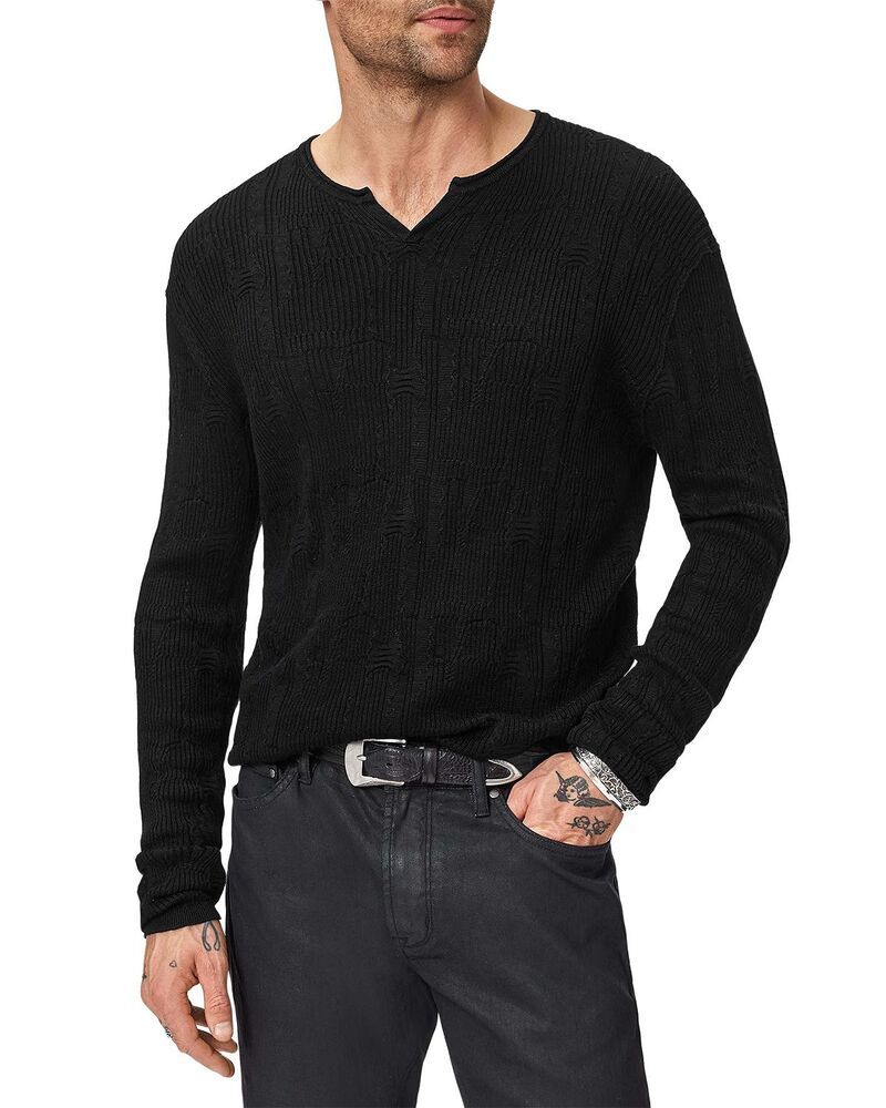 ジョンバルベイトス メンズ トップス シャツ John Varvatos Vinny Broken Pattern Henley Shirt Black ブラック