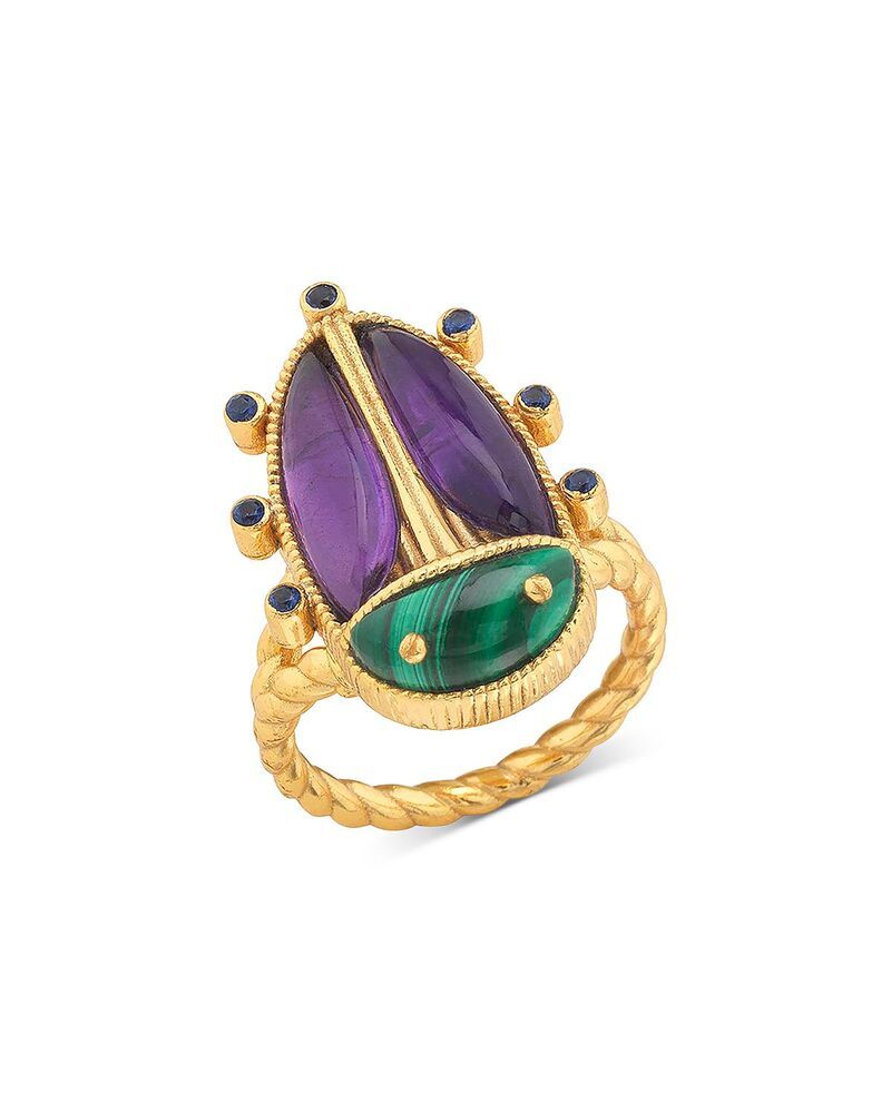 カプシーヌ ドゥ ウルフ レディース アクセサリー リング Capucine De Wulf Amethyst Turquoise Scarab Grande Ring MalachiteAmethy