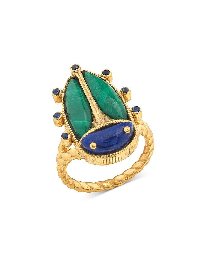 カプシーヌ ドゥ ウルフ レディース アクセサリー リング Capucine De Wulf Amethyst Turquoise Scarab Grande Ring LapisMalachite