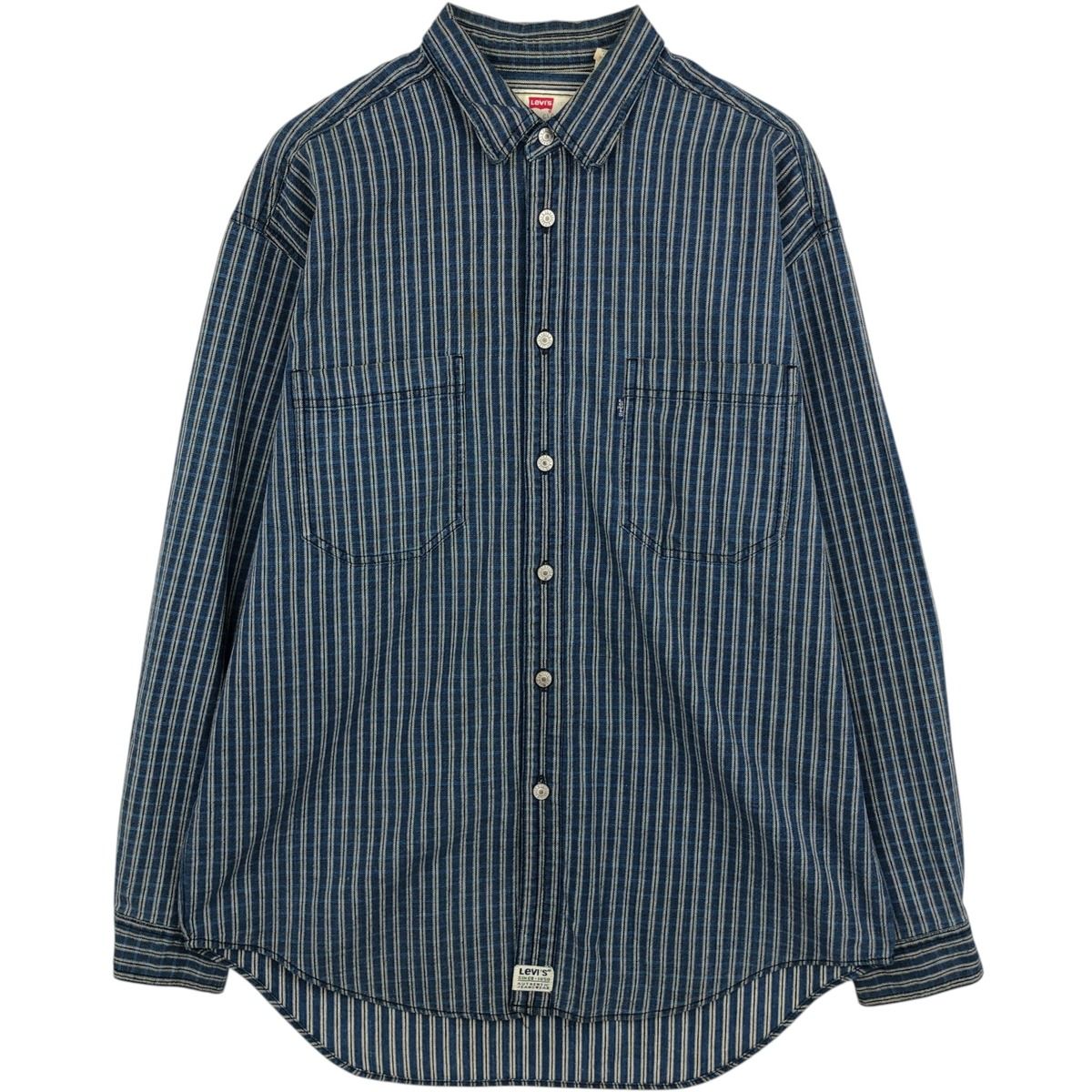 古着 90年代 リーバイス Levi's ストライプ柄 長袖 デニムシャツ メンズL相当 ヴィンテージ/eaa643513