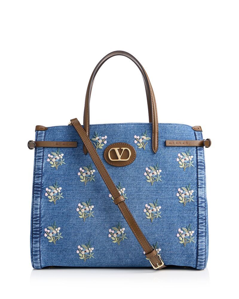 ヴァレンティノ レディース バッグ 刺繍 デニム ロゴ Valentino Garavani Antibes VLogo Medium Embroideredenim Tote Multi マルチカラ