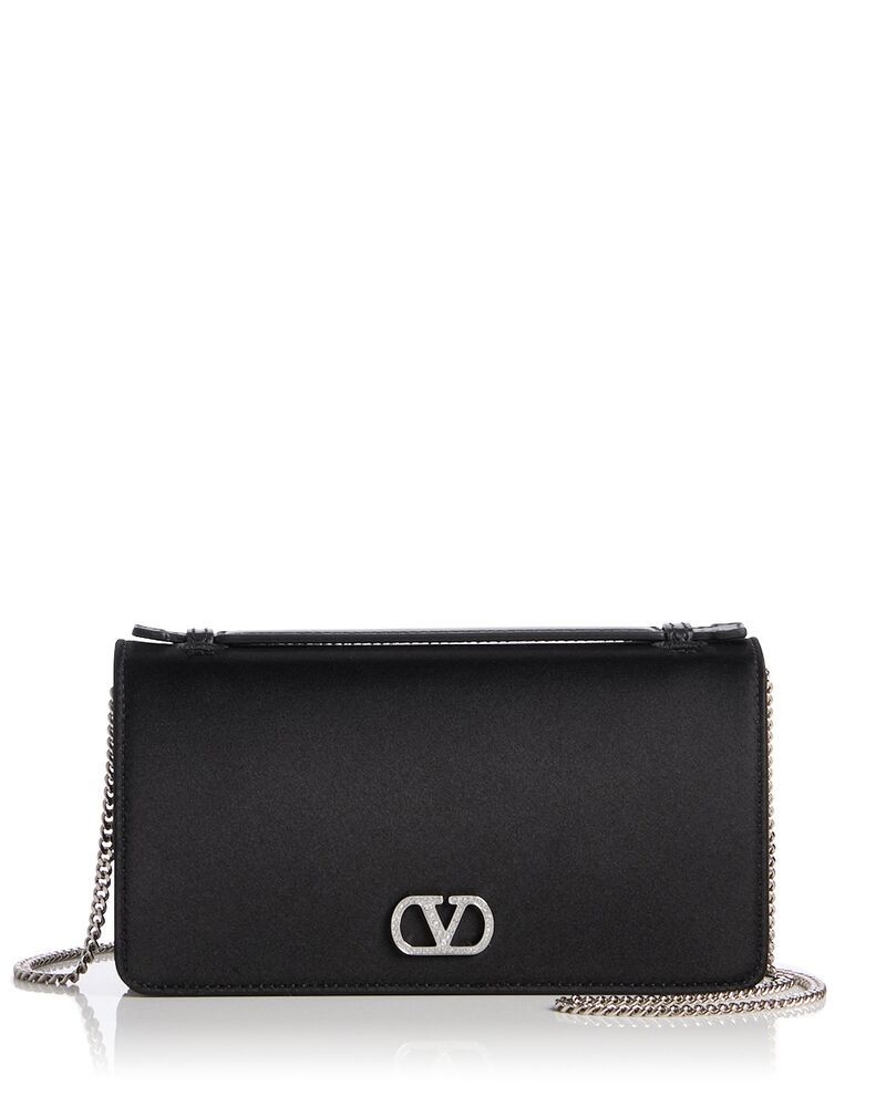 ヴァレンティノ レディース アクセサリー 財布 レザー ロゴ Valentino Garavani VLogo Leather Wallet on Chain BlackCrystal ブラック