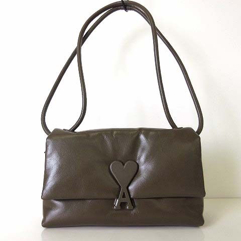 アミ アレクサンドル マテュッシ ami alexandre mattiussi 25SS アミパリス Ami Paris バッグ Voulez-Vous スムースレザーバッグ ショルダーバッグ ハンドバッグ 本革 オリーブブラウン 鞄 美品