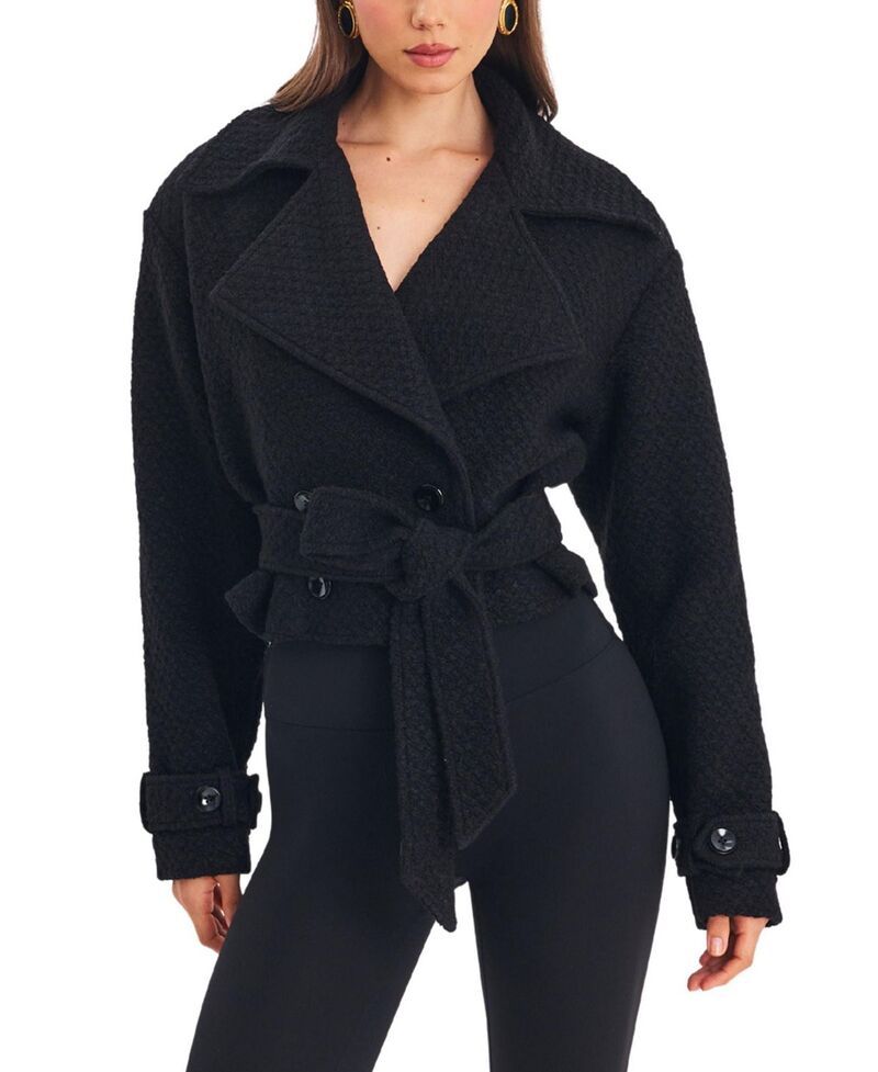 ミスサークル レディース アウター コート ウール クロップド Miss Circle Dara Wool Blend CroppedoubleBreasted Belted Coat Black ブ