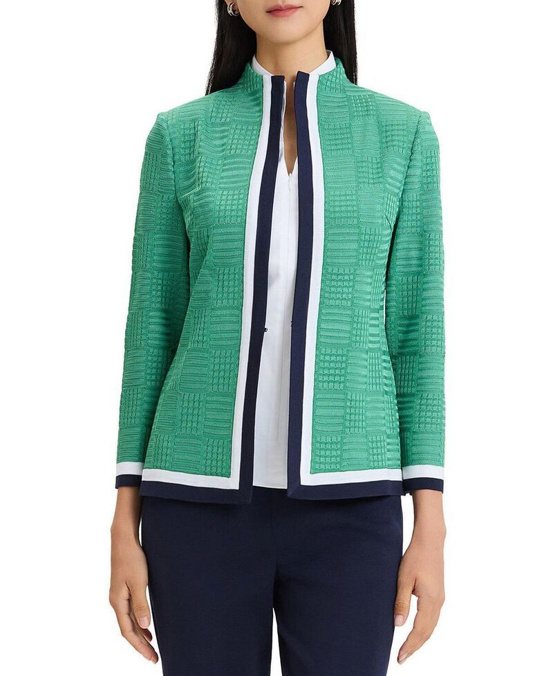 ミンウォン レディース アウター ジャケット・ブルゾン コントラスト ニット Ming Wang Contrastrim Knit Jacket Kelly Green Indigo Ivory アイ