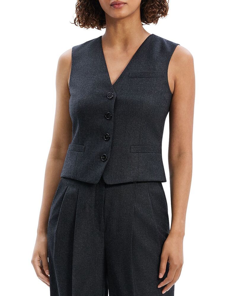セオリー レディース アウター コート ベスト Theory New Divide Sleek Flannel Waistcoat Vest New Charcoal Melange チャコール