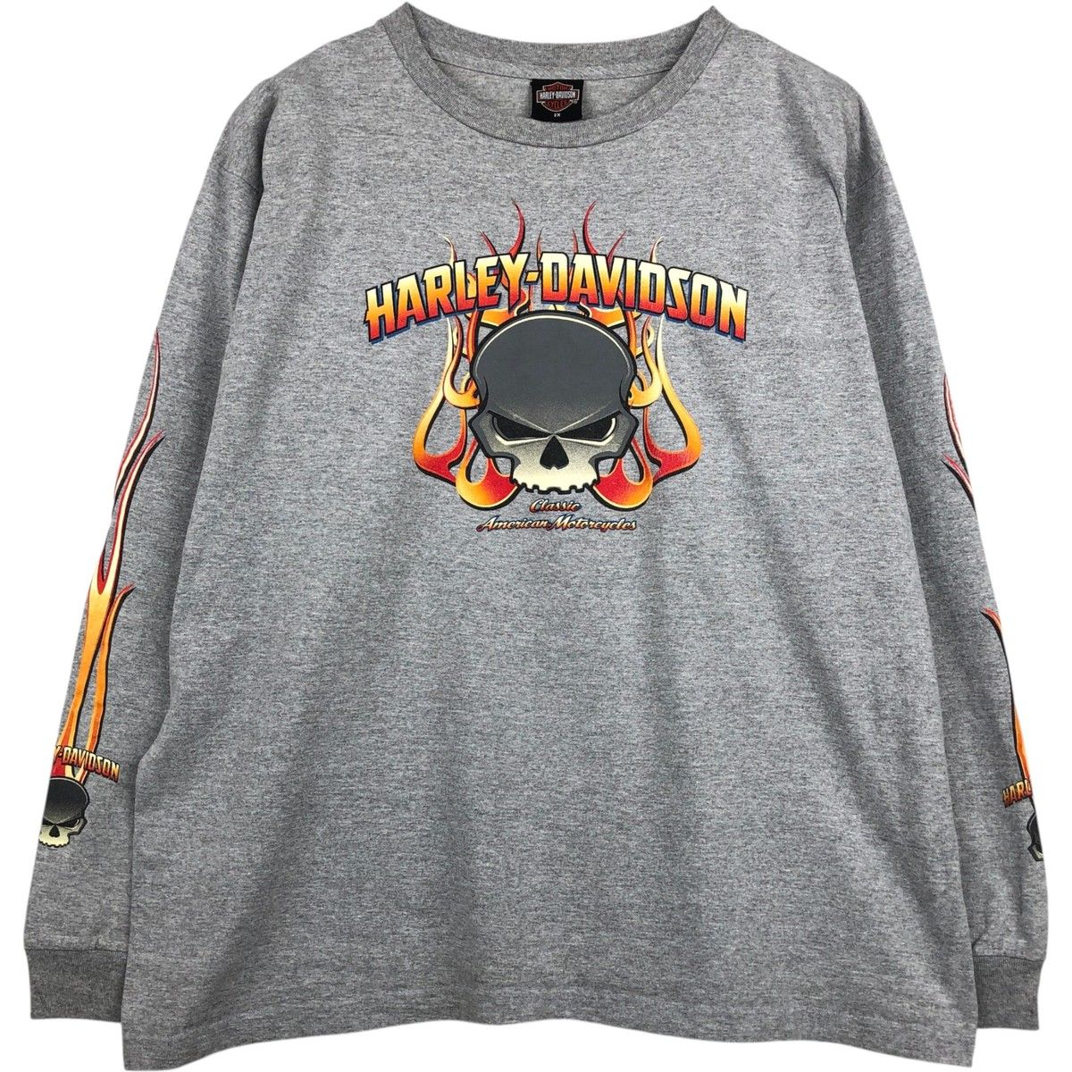 古着 00年代 ハーレーダビッドソン Harley-Davidson ファイヤーパターン ドクロ柄 スカル柄 ロングTシャツ ロンT メンズXXL相当/eaa646057