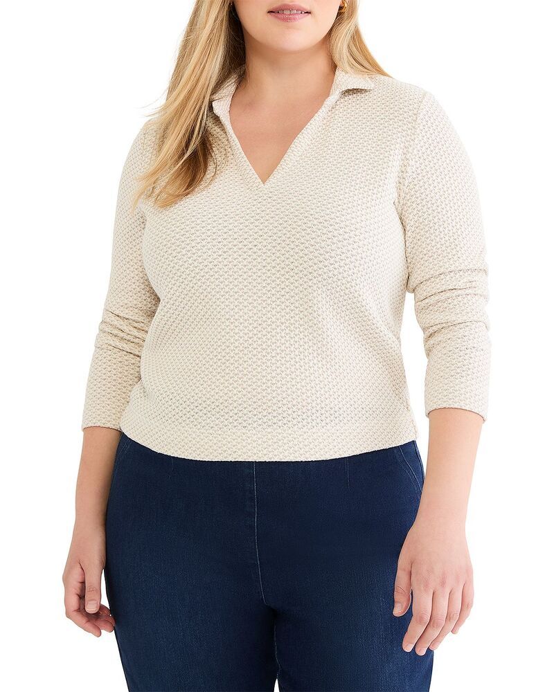ニックアンドゾー プラス レディース トップス ポロシャツ ニット NICZOE Plus Textured Tuck Stitch Knit Polo Neutral Multi マルチカラー