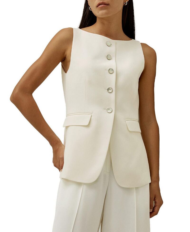 リリーシルク レディース アウター ベスト ノースリーブ LILYSILK Sleeveless Button Up Silk Vest Lily White ホワイト