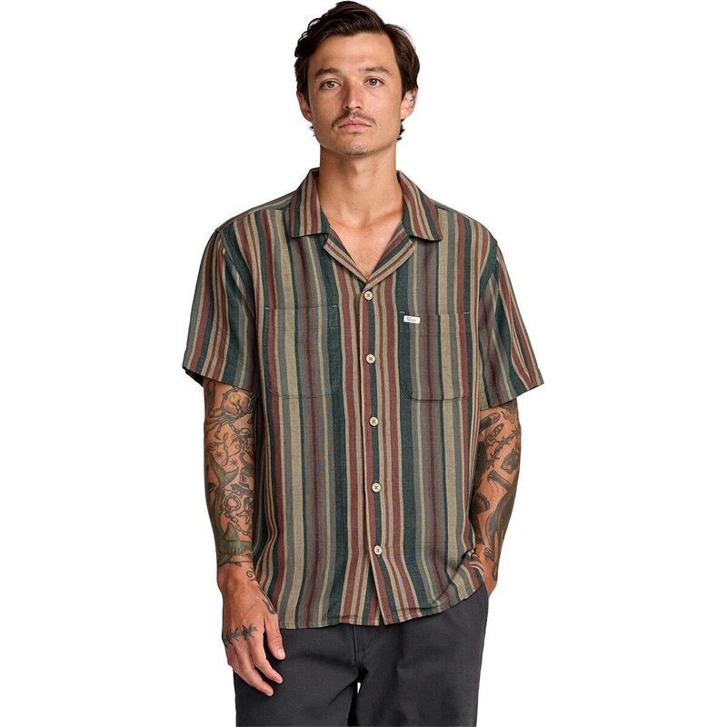 ルーカ メンズ トップス シャツ RVCA Exotica Stripe Shirt Mensage Leaf セージ