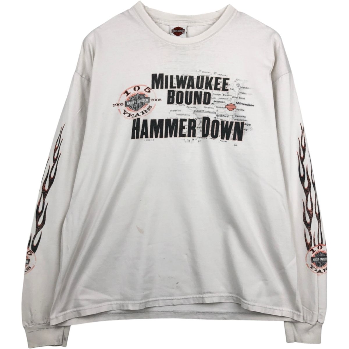 古着 00年代 ハーレーダビッドソン Harley-Davidson ファイヤーパターン ロングTシャツ ロンT USA製 メンズXL相当/eaa646056