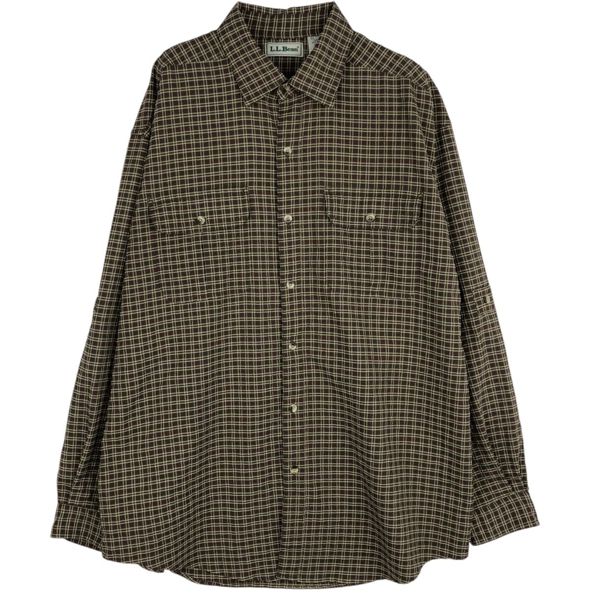 古着 ~90年代 エルエルビーン L.L.Bean チェック柄 シアサッカー 長袖 ポリシャツ ロールアップシャツ メンズL相当/eaa643025