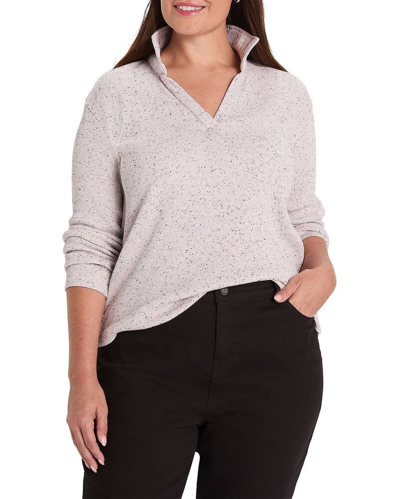 ニックアンドゾー プラス レディース トップス ポロシャツ NICZOE Plus Rib Long Sleeve Polo Top Cherry Blossom