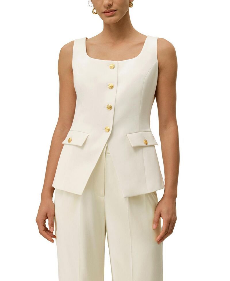 リリーシルク レディース アウター ベスト ノースリーブ LILYSILK Cintre UNeck Sleeveless Vest Natural White ホワイト