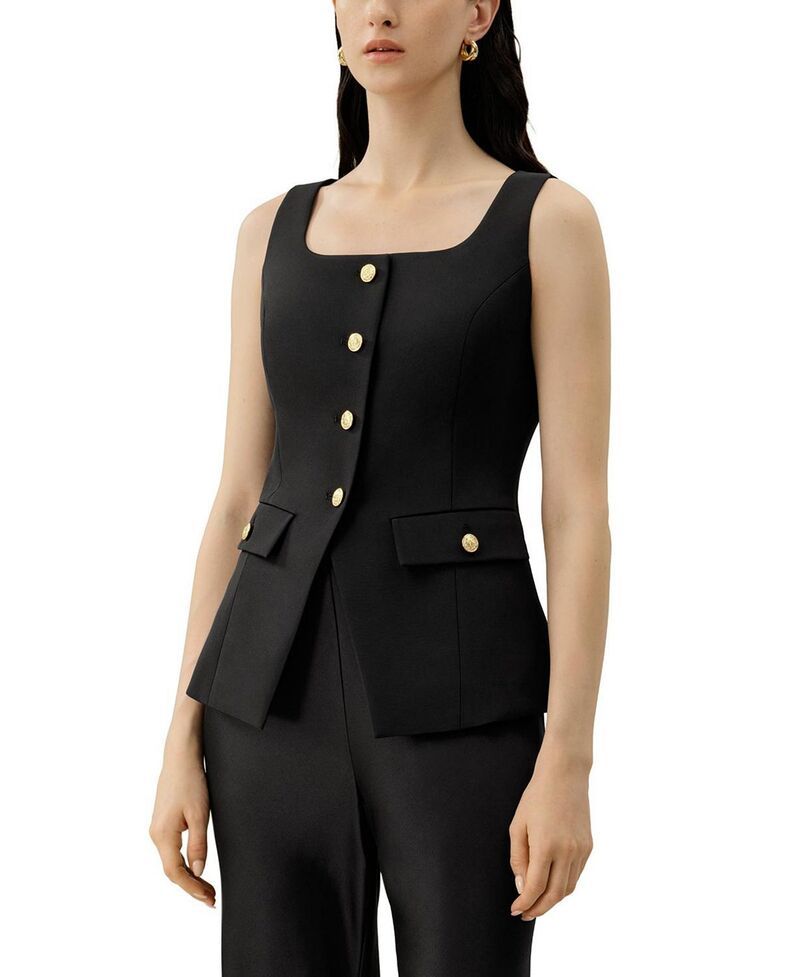 リリーシルク レディース アウター ベスト ノースリーブ LILYSILK Cintre UNeck Sleeveless Vest Black ブラック