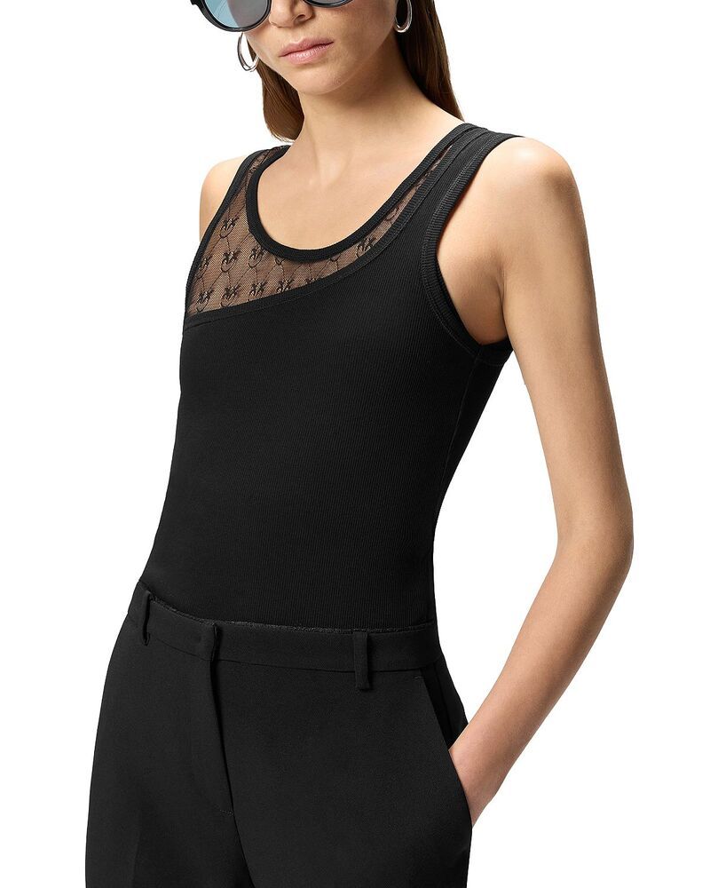 ピンコ レディース トップス タンクトップ リブ PINKO Cupboard Ribbed Tank Top Black ブラック