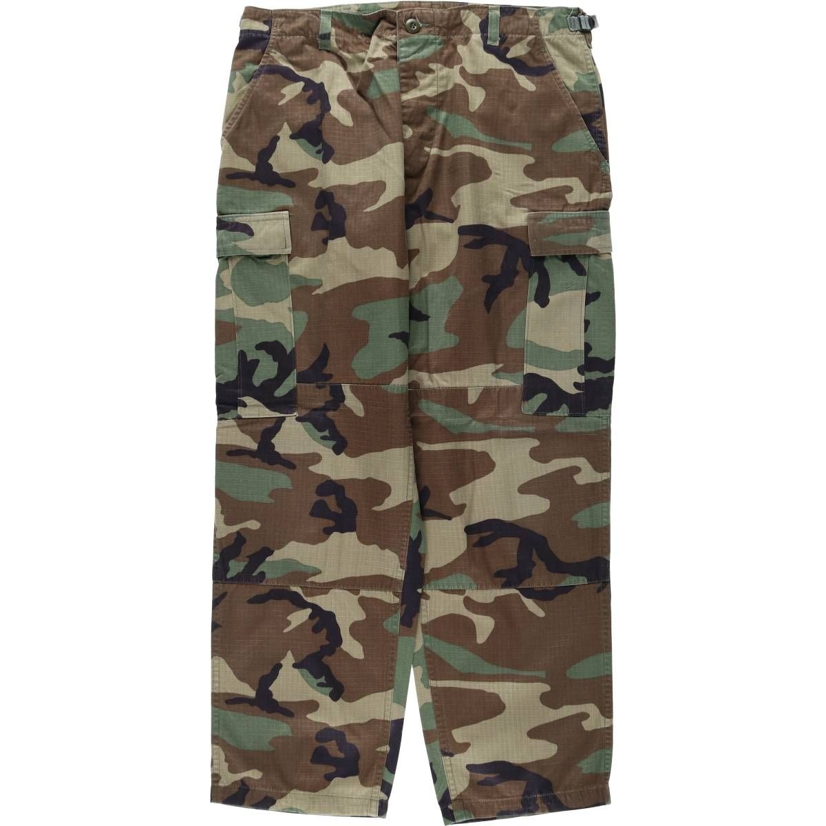古着 90年代 米軍実品 迷彩柄 ウッドランドカモ リップストップ ミリタリー カーゴパンツ コンバットパンツ USA製 MEDIUM-SHORT/eaa639180