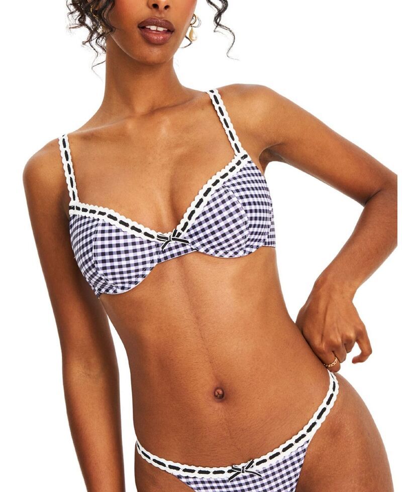 ミスサークル レディース 水着 トップのみ ギンガムチェック レース ギンガム Miss Circle Geneva Gingham Lace Decoration Bikini Top Blue ブ