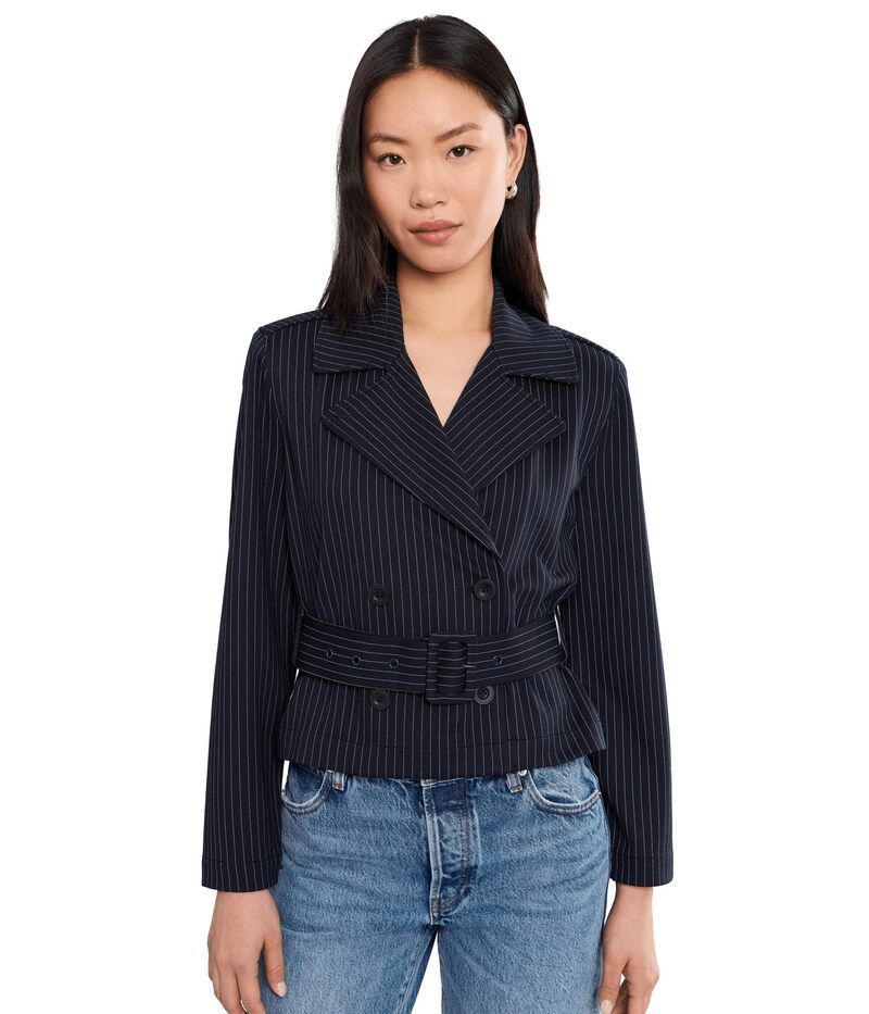 リヴァプール ロサンゼルス レディース アウター コート プチ クロップド ジャケット Liverpoolos Angeles Petite Cropped Pinstripe Trench Jack