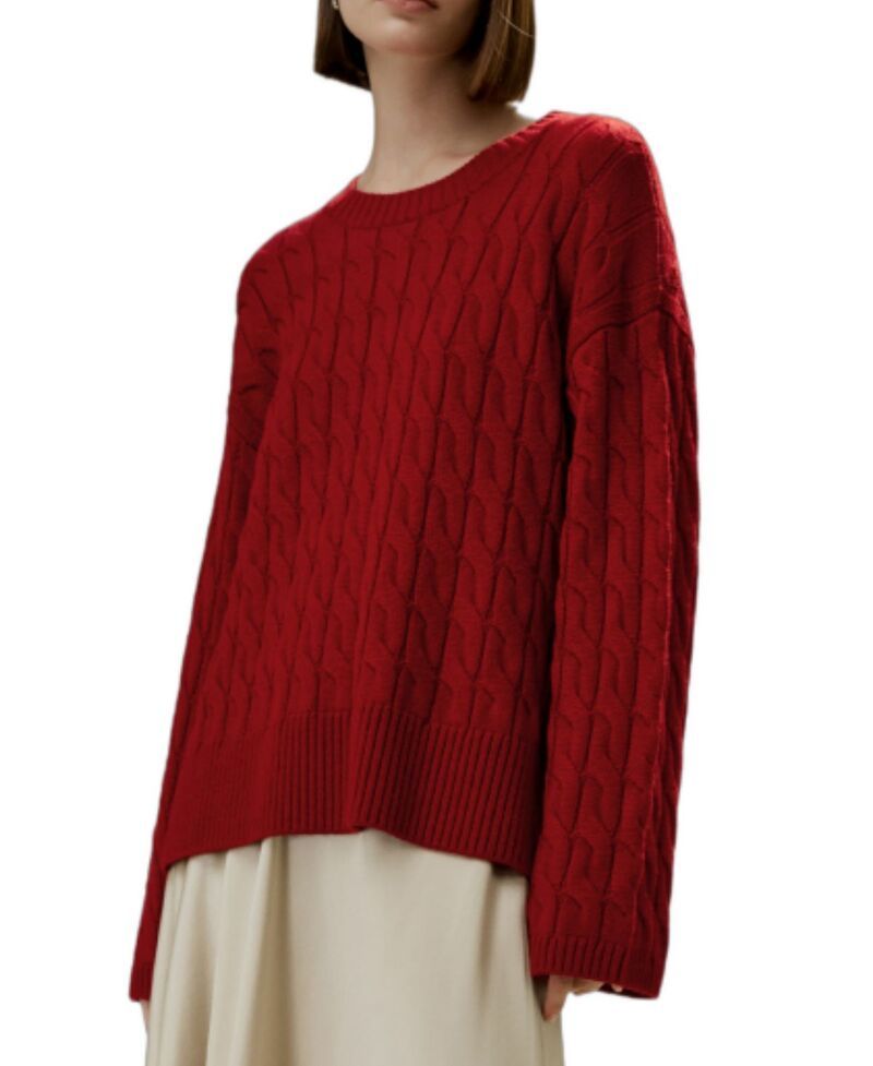 リリーシルク レディース アウター ニット・セーター クルーネック ウール LILYSILK Ultrafine Merino Wool Crewneck Sweatered レッド