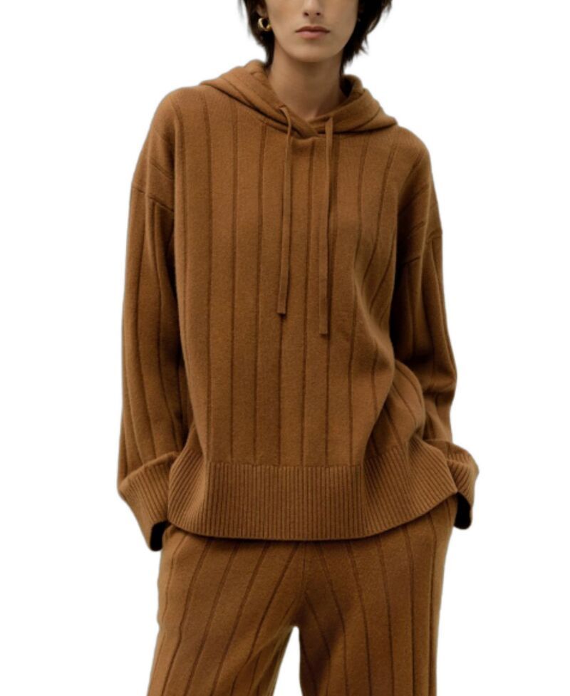 リリーシルク レディース トップス シャツ リブ ニット LILYSILK Ribbed Hooded Knitop Cinnamon