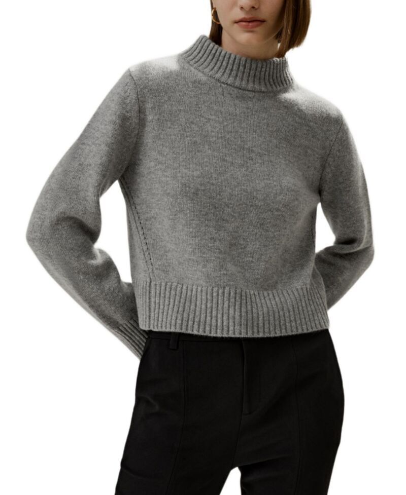 リリーシルク レディース アウター ニット・セーター リブ ウール LILYSILK Ribbed Collar and Hemline Wool Cashmere Sweater Light Gra