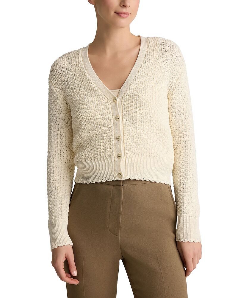 セントジョン レディース アウター カーディガン クレープ セーター ニット St John Perle Crepe Knit Cardigan Sweater Ecru エクリュ