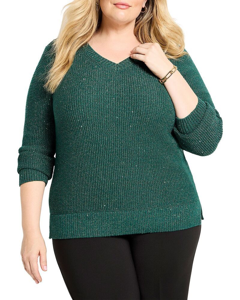 ニックアンドゾー プラス レディース アウター ニット・セーター Vネック NICZOE Plushimmer Waffle VNeck Sweater Pine