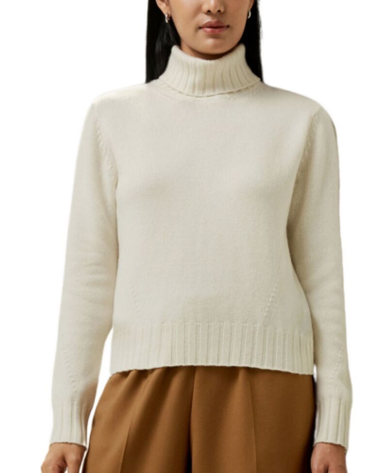 リリーシルク レディース アウター ニット・セータートルネック LILYSILK Turtleneck Sweater with Rib Hemline White ホワイト