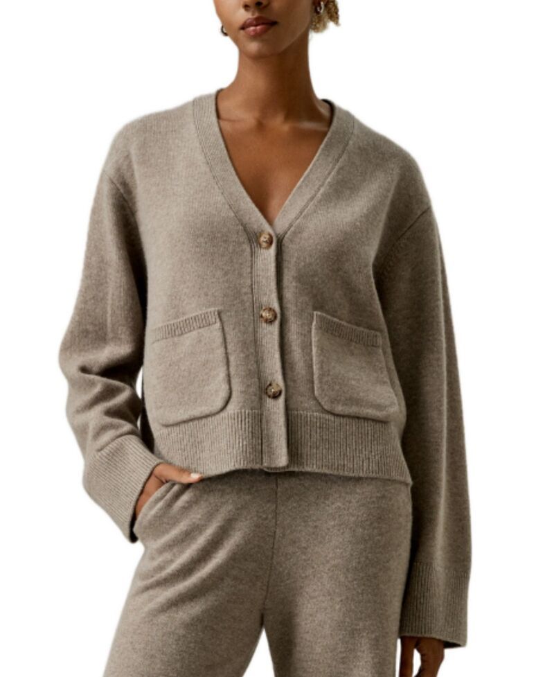 リリーシルク レディース アウター カーディガン ウール クロップド LILYSILK Cropped WoolCashmere Blend Cardigan Camel キャメル