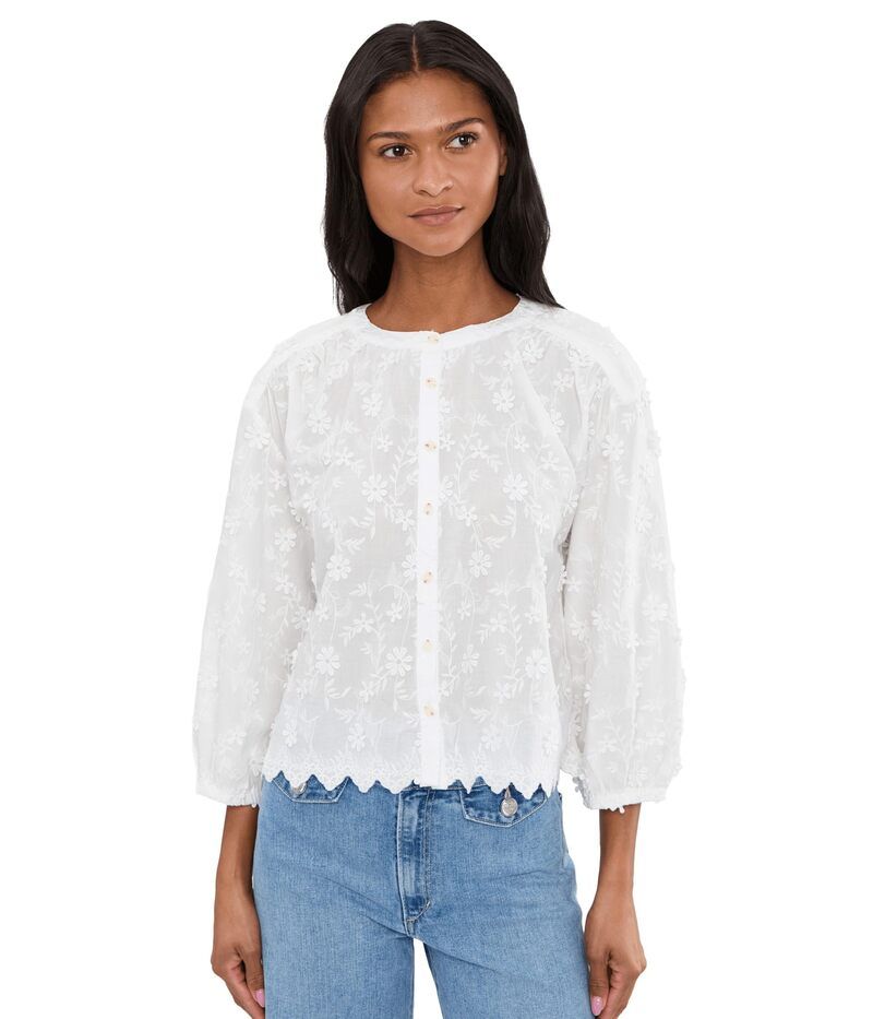 モッドドック レディース トップス シャツ クルーネック レース Mododoc 34 Sleeve Crew Neck Lace Top White ホワイト