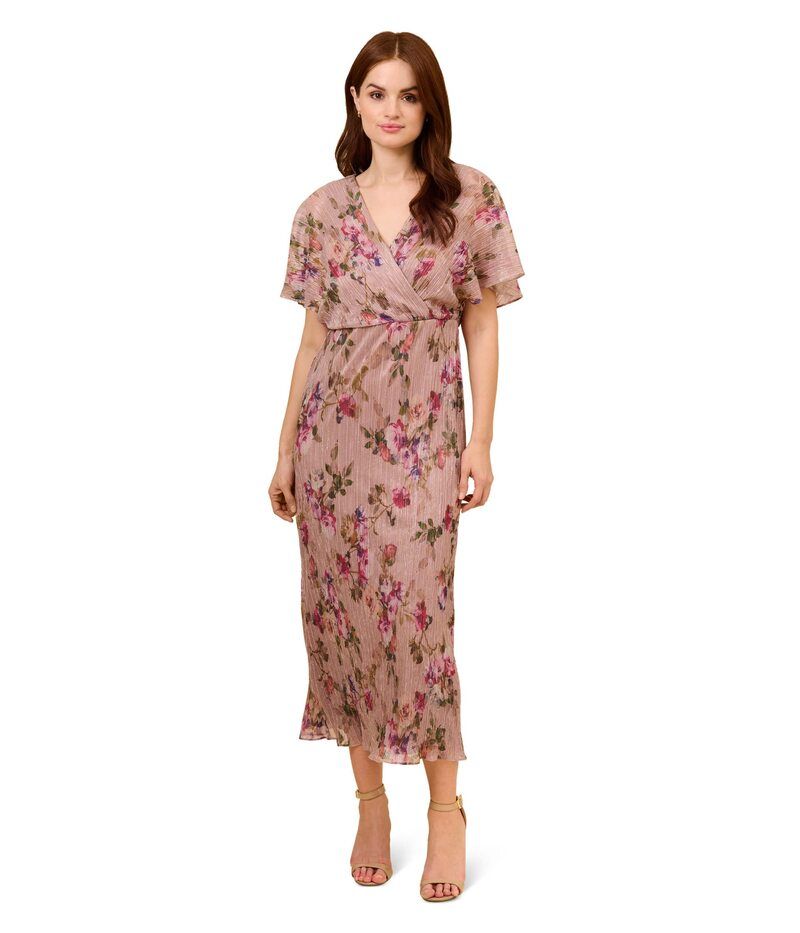 アドリアナ パペル レディース トップス ワンピース フラワー柄 プリントール フラワー Adrianna Papell Printed Metallicrinkle Floral Dress Ros
