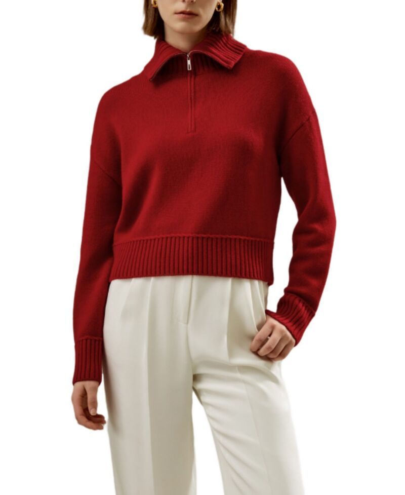 リリーシルク レディース アウター ニット・セーター リラックスフィット ウール LILYSILK Relaxed Fit WoolCashmere Blend Sweatered レッド
