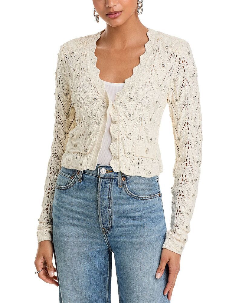 ジェネレーションラブ レディース アウター カーディガン セーター Generation Love Blake Crystal Pointelle Cardigan Sweater Natural