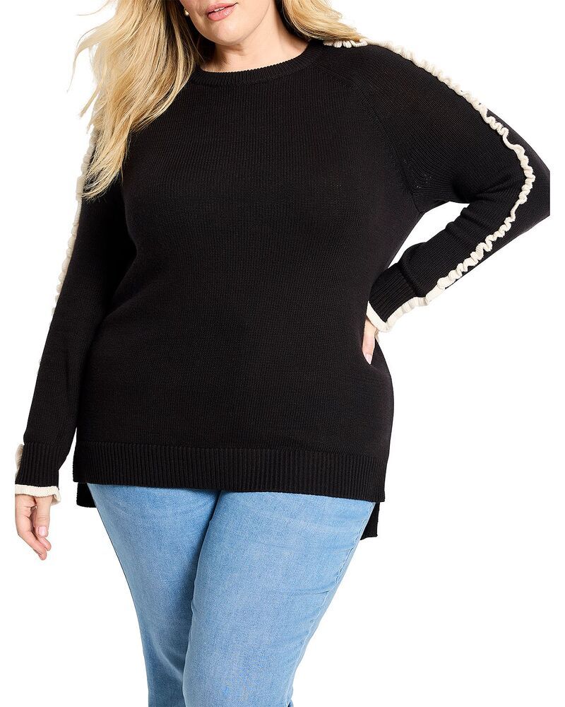 ニックアンドゾー プラス レディース アウター ニット・セーター フリル ダウン NICZOE Plus Ruffledown Round Neck Sweater Black Onyx ブラック