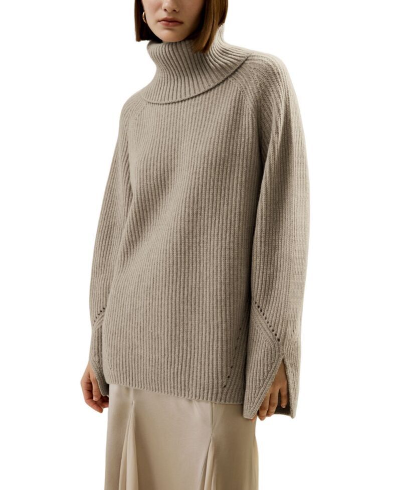 リリーシルク レディース アウター ニット・セーター ウール LILYSILK Oversized Merino Wool Sweater with Slit Sleeves Camel キャメル