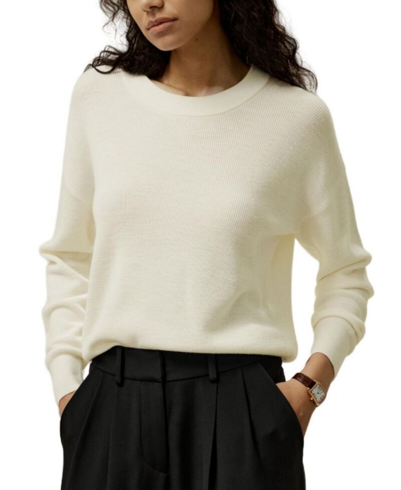 リリーシルク レディース アウター ニット・セーター クルーネック ウール LILYSILK Ultra Fine Merino Wool Crewneck Sweater White ホワイト