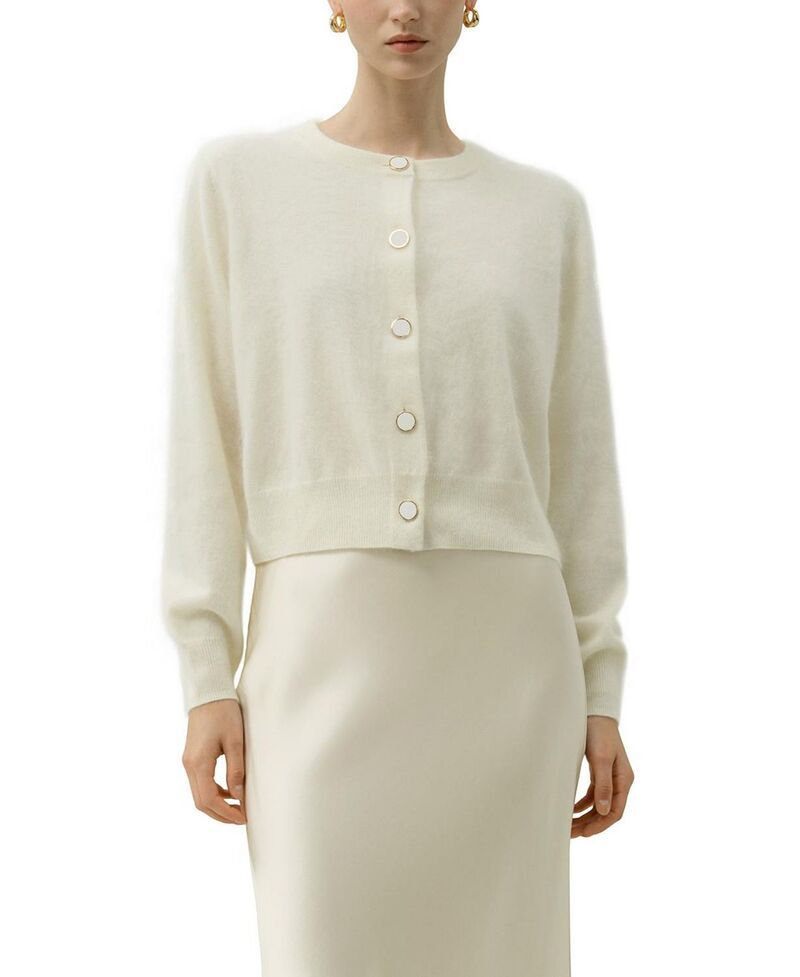 リリーシルク レディース アウター カーディガン LILYSILK UltraSoft Brushed Cashmere Cardigan White ホワイト
