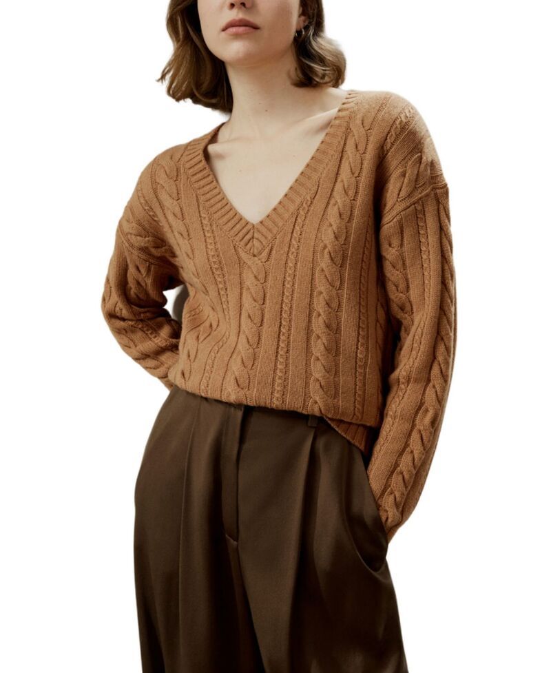 リリーシルク レディース アウター ニット・セーター ウール LILYSILK WomenS CableKnit WoolCashmere Blend Sweater Toffee