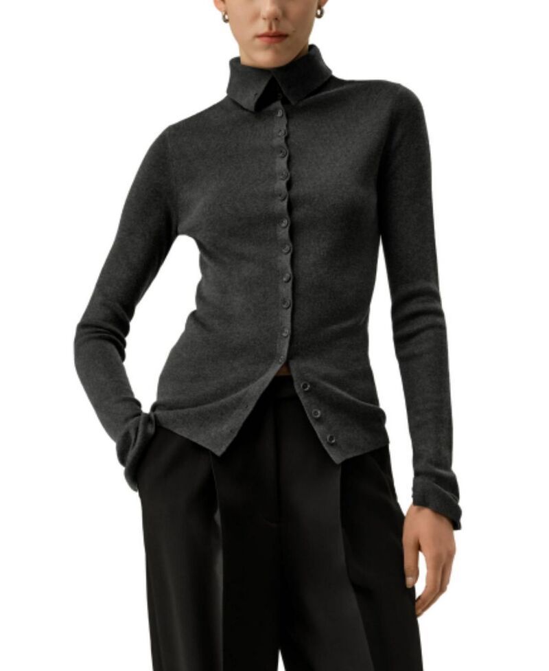 リリーシルク レディース アウター ニット・セーター スリムフィット LILYSILK Slim Fit Silk Cashmere Sweater Thunder