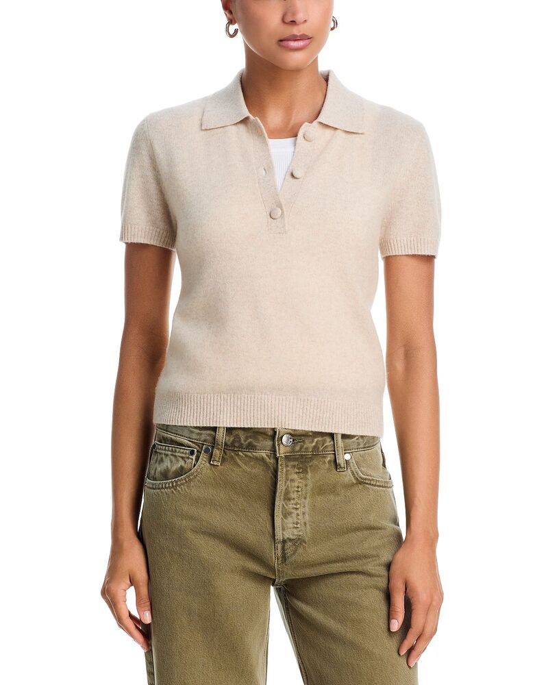 アクア レディース アウター ニット・セーター ポロシャツ AQUA 100 Cashmere Polo Sweater Exclusive Oatmeal オートミール