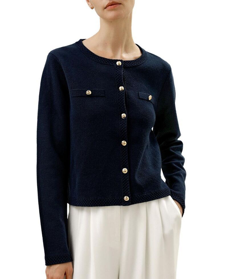 リリーシルク レディース アウター カーディガン ウール LILYSILK Merino Wool Golden Buttons Cardiganavy Blue ネイビー